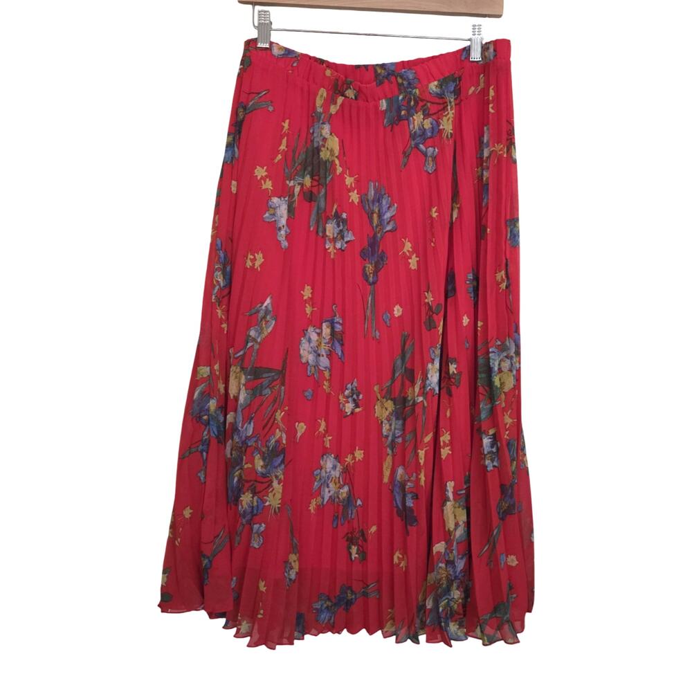 Vince Camuto LARGE Pleated Floral Midi Skirt Y2K Coquette Prairie Whimsy